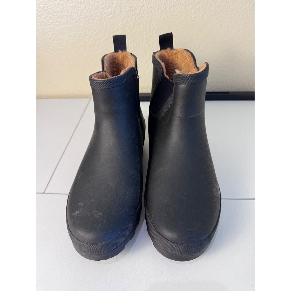 Chooka Plush Chelsea Black Women Size 8 Rain Boots Faux Fur Lined Waterproof